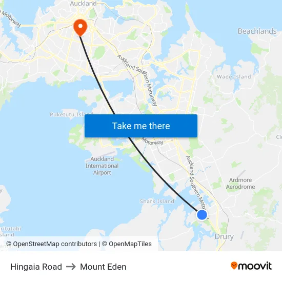 Hingaia Road to Mount Eden map