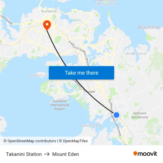 Takanini Station to Mount Eden map