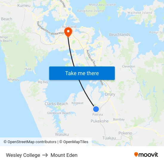 Wesley College to Mount Eden map