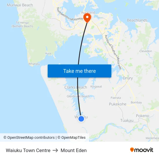 Waiuku Town Centre to Mount Eden map