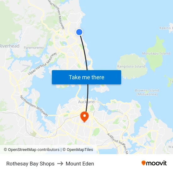 Rothesay Bay Shops to Mount Eden map