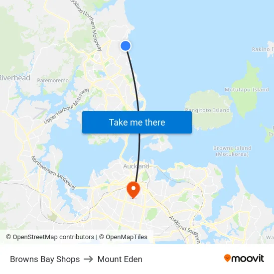 Browns Bay Shops to Mount Eden map