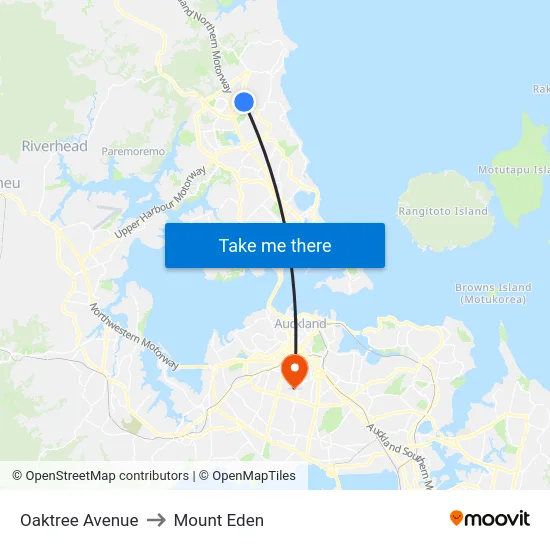 Oaktree Avenue to Mount Eden map