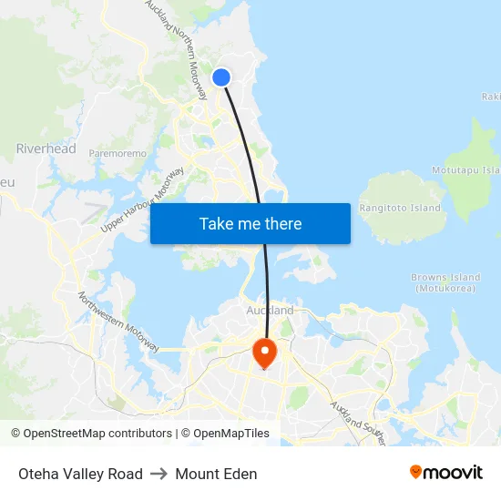 Oteha Valley Road to Mount Eden map