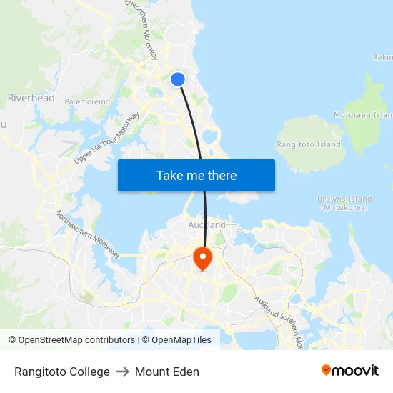 Rangitoto College to Mount Eden map