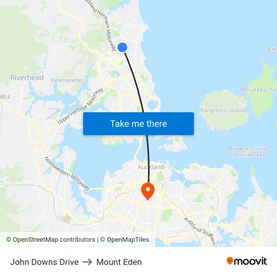 John Downs Drive to Mount Eden map