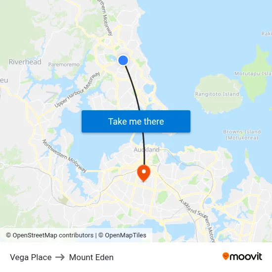Vega Place to Mount Eden map