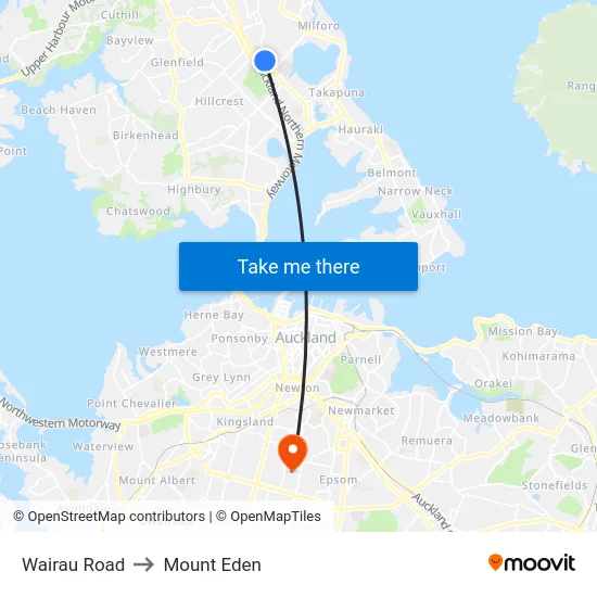 Wairau Road to Mount Eden map