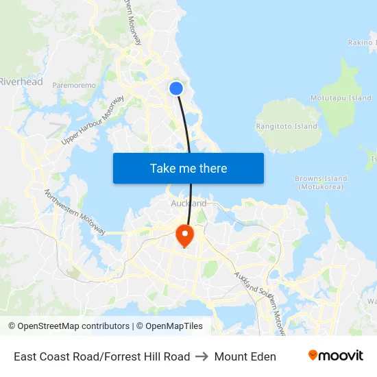 East Coast Road/Forrest Hill Road to Mount Eden map