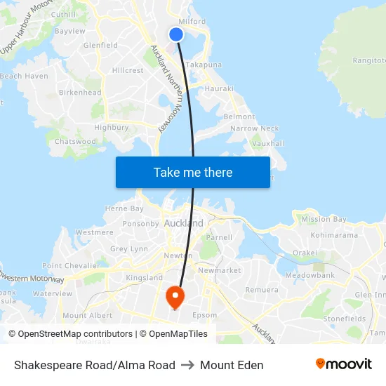 Shakespeare Road/Alma Road to Mount Eden map