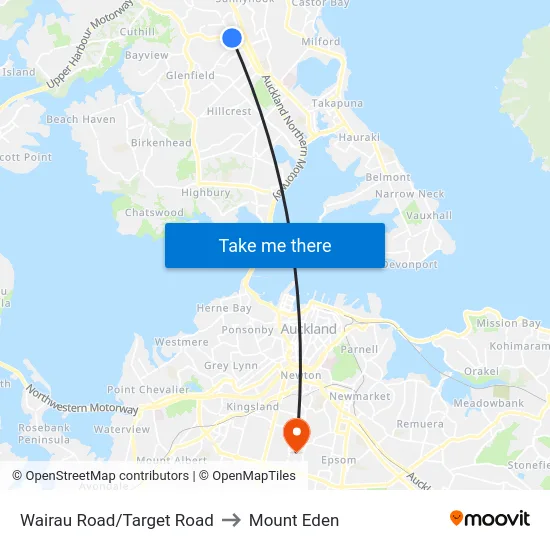 Wairau Road/Target Road to Mount Eden map