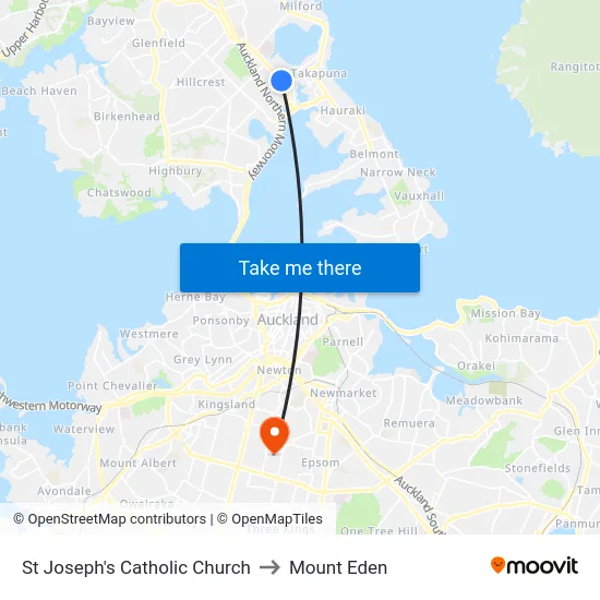 St Joseph's Catholic Church to Mount Eden map