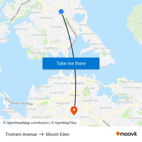 Tristram Avenue to Mount Eden map
