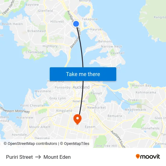 Puriri Street to Mount Eden map