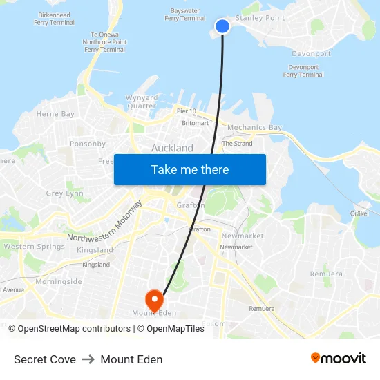 Secret Cove to Mount Eden map