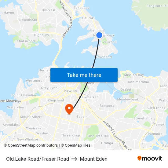 Old Lake Road/Fraser Road to Mount Eden map