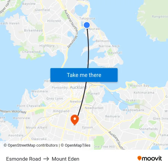 Esmonde Road to Mount Eden map