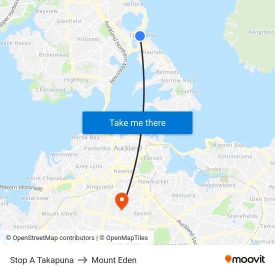 Stop A Takapuna to Mount Eden map
