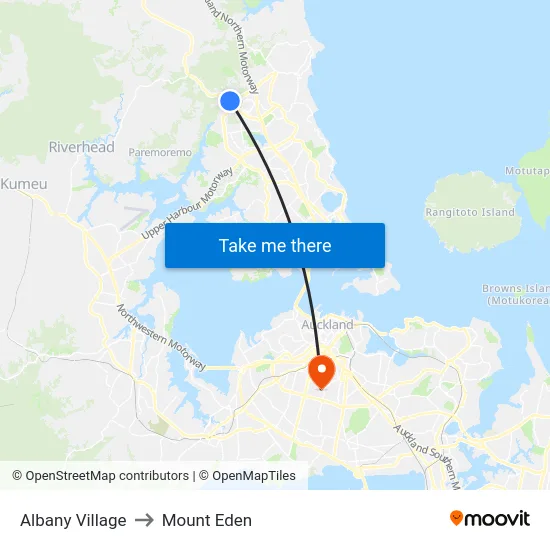 Albany Village to Mount Eden map