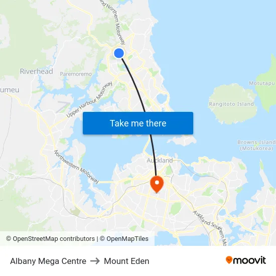 Albany Mega Centre to Mount Eden map