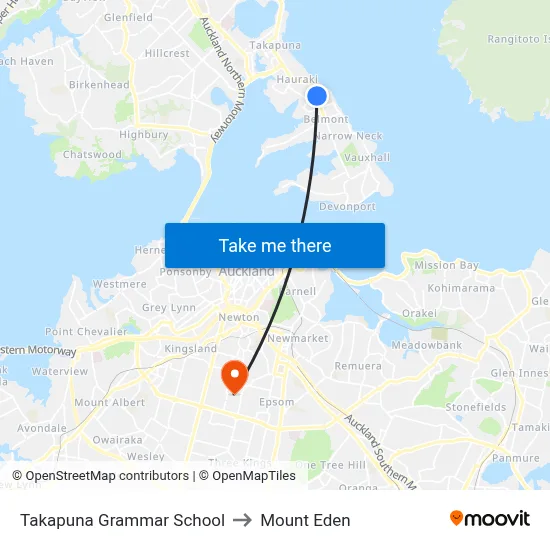 Takapuna Grammar School to Mount Eden map