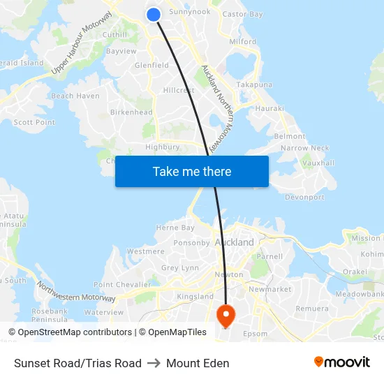 Sunset Road/Trias Road to Mount Eden map