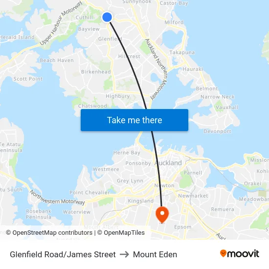Glenfield Road/James Street to Mount Eden map