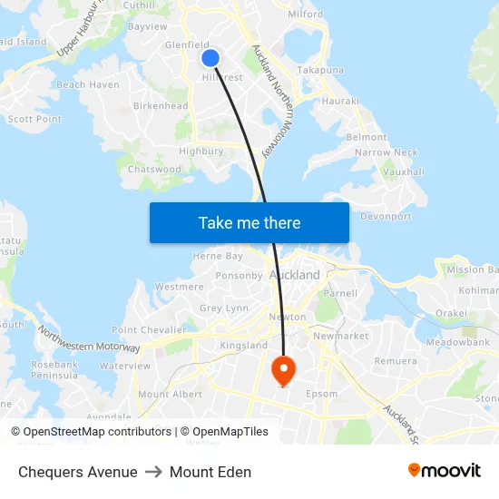 Chequers Avenue to Mount Eden map