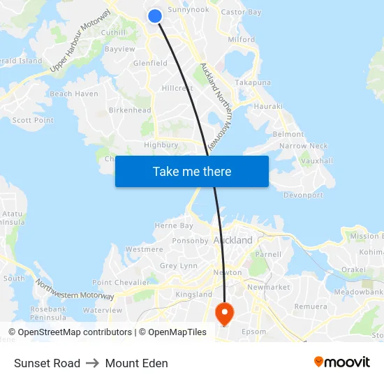 Sunset Road to Mount Eden map