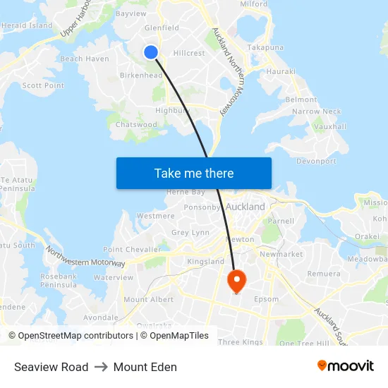 Seaview Road to Mount Eden map