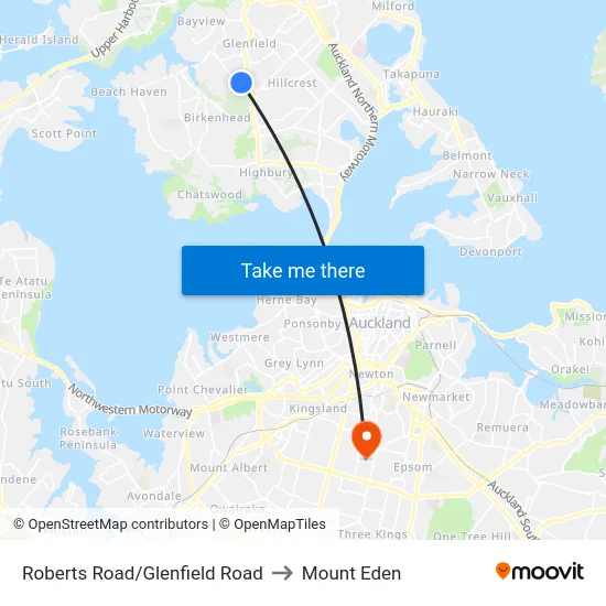 Roberts Road/Glenfield Road to Mount Eden map