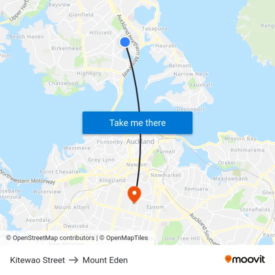 Kitewao Street to Mount Eden map