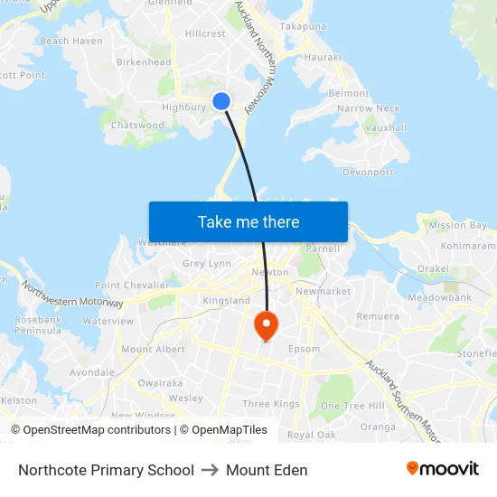 Northcote Primary School to Mount Eden map