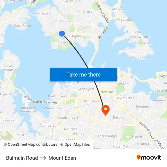 Balmain Road to Mount Eden map