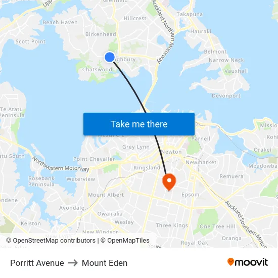 Porritt Avenue to Mount Eden map