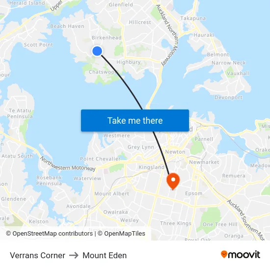 Verrans Corner to Mount Eden map