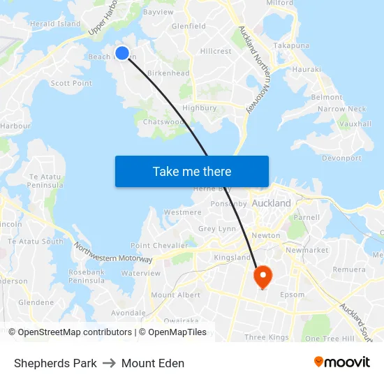 Shepherds Park to Mount Eden map
