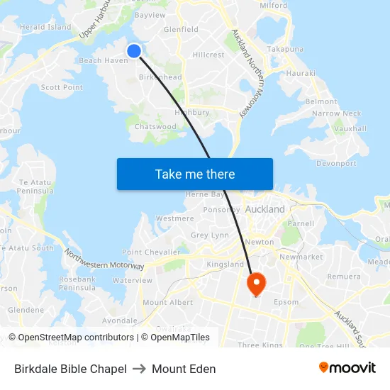 Birkdale Bible Chapel to Mount Eden map