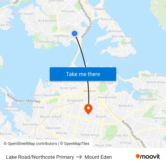 Lake Road/Northcote Primary to Mount Eden map