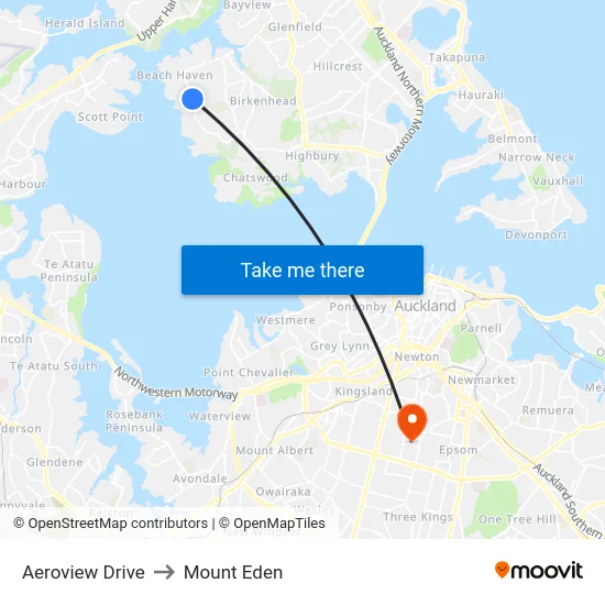 Aeroview Drive to Mount Eden map
