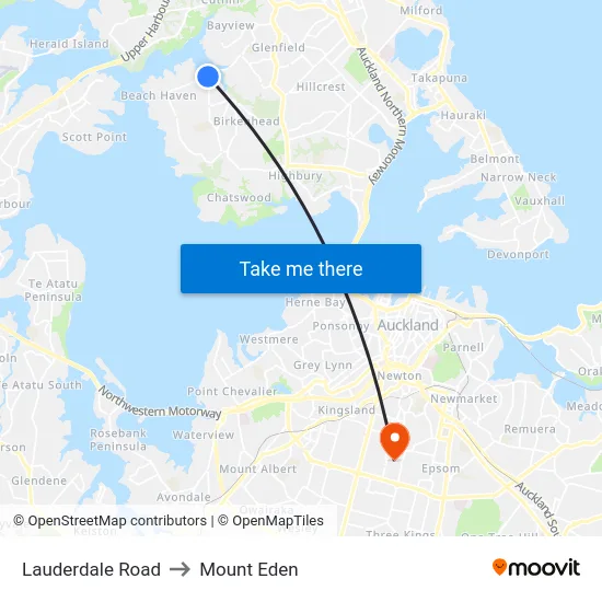 Lauderdale Road to Mount Eden map