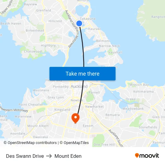 Des Swann Drive to Mount Eden map