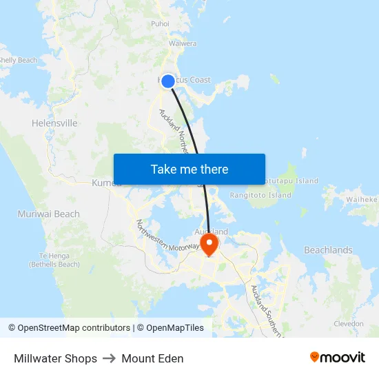 Millwater Shops to Mount Eden map