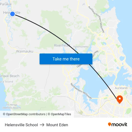 Helensville School to Mount Eden map