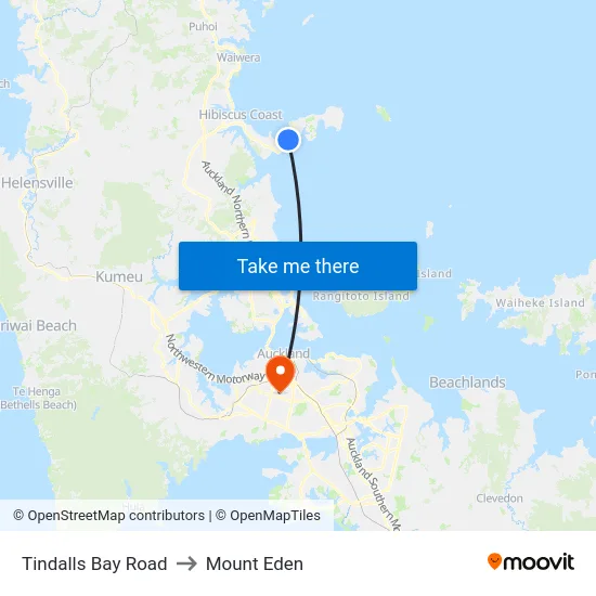 Tindalls Bay Road to Mount Eden map