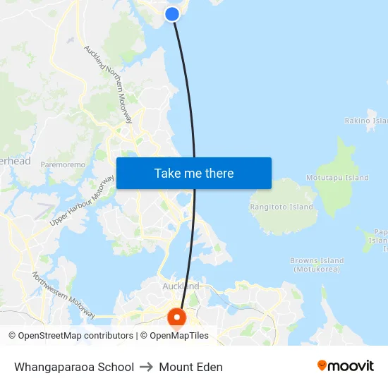 Whangaparaoa School to Mount Eden map