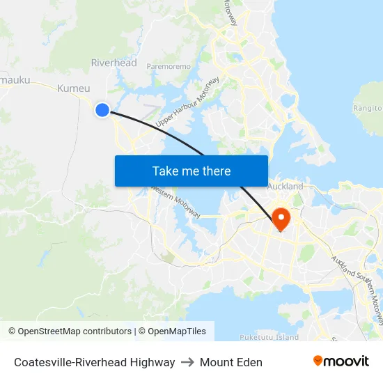 Coatesville-Riverhead Highway to Mount Eden map