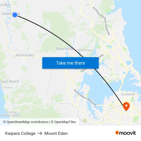 Kaipara College to Mount Eden map
