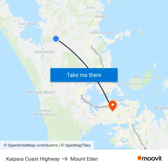 Kaipara Coast Highway to Mount Eden map