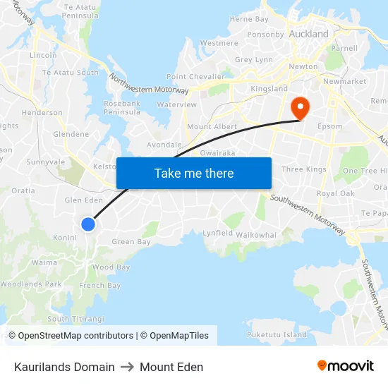 Kaurilands Domain to Mount Eden map